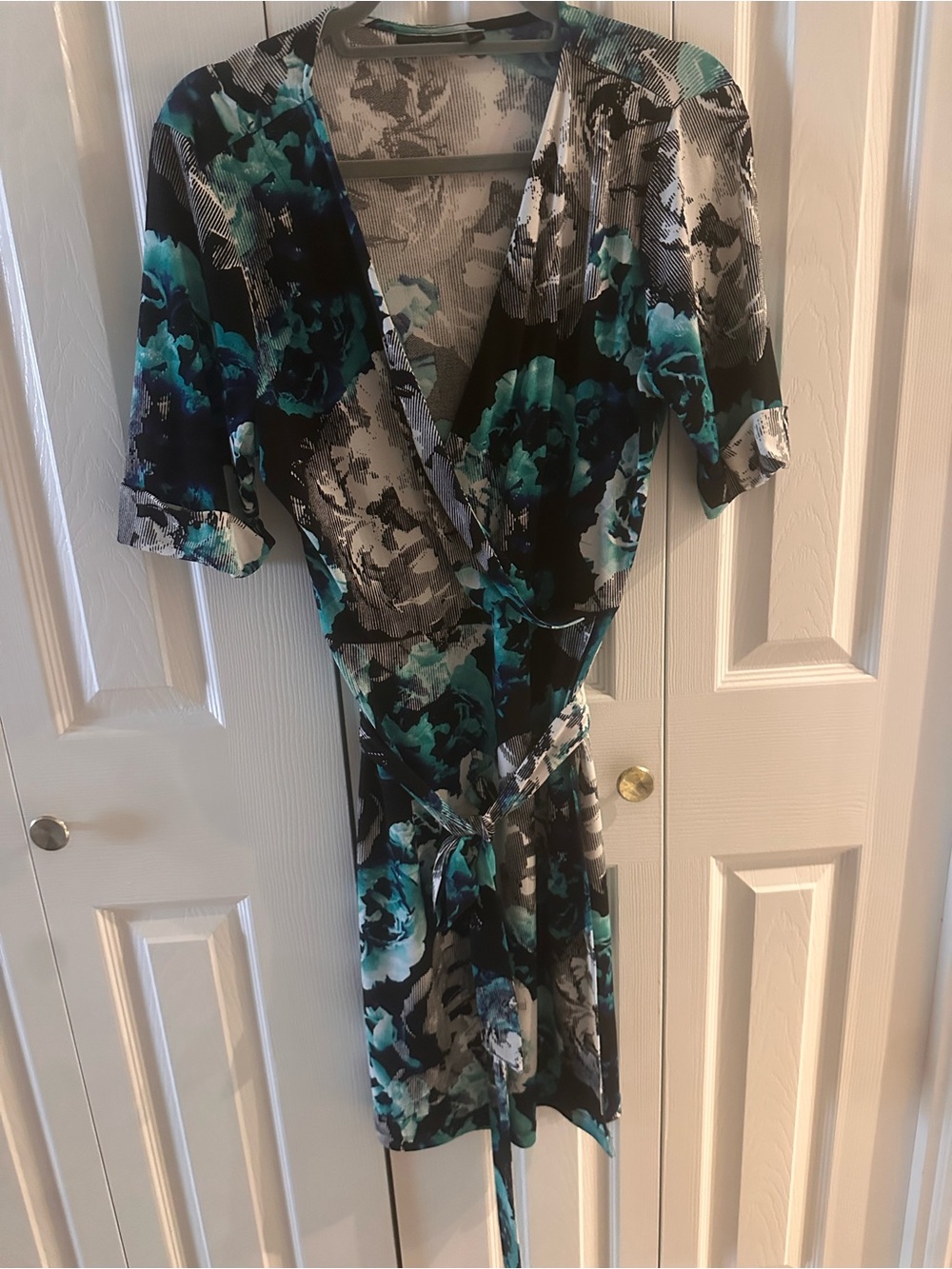 Apt. 9 Teal, Black & Gray Floral Dress